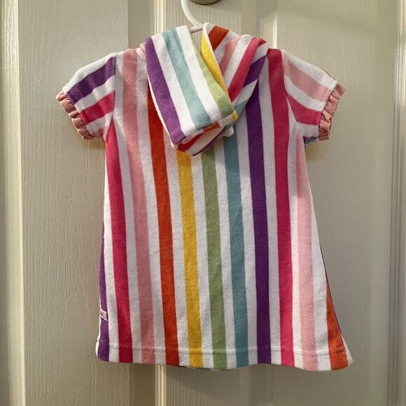 RuffleButts Rainbow Dream Striped Ruffle Terry Cover-Up Hooded Girls 3-6 Months - Picture 9 of 12